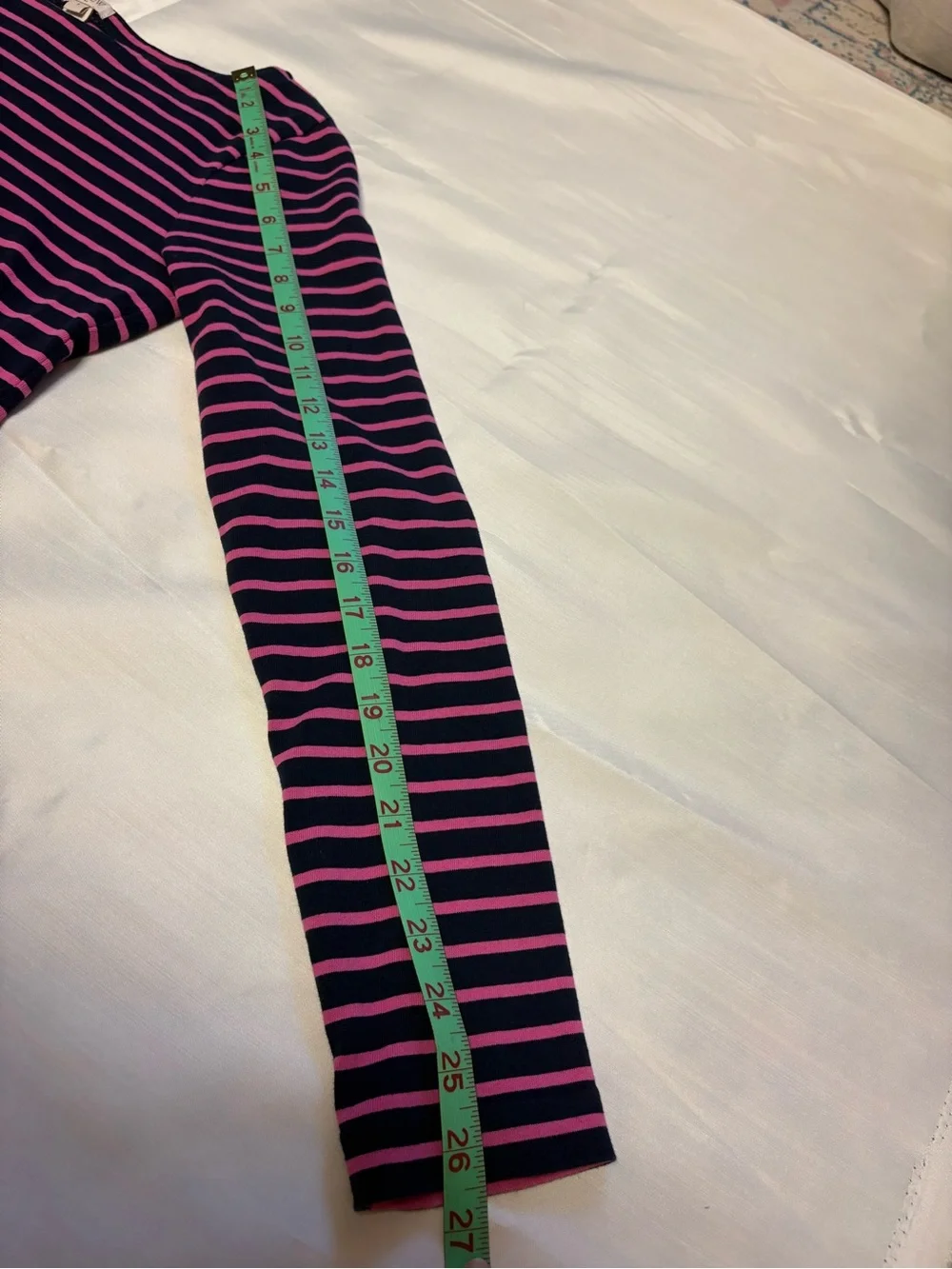 J. Crew Navy and Pink Striped Long-Sleeve Tee